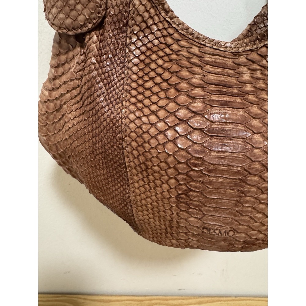 DESMO Genuine Leather Python Snake Skin Textured Handbag Luxury Purse Brown - Picture 9 of 9